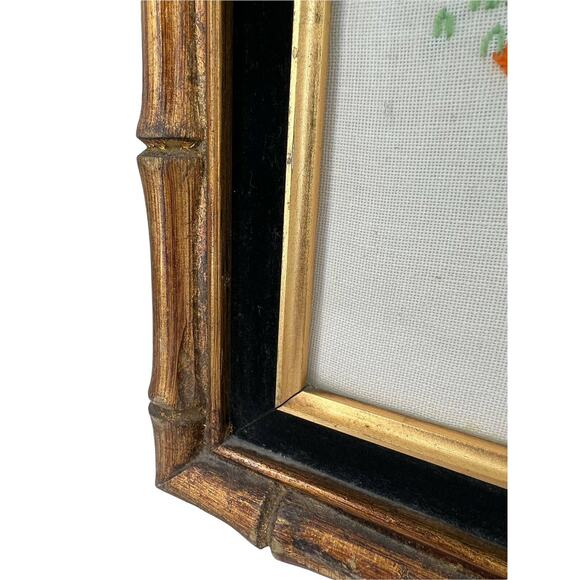 Vintage Crewel Needlepoint Gramercy Park Spinnerin Faux Bamboo Frame Finished - Picture 7 of 11